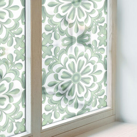 Anti Regard Film pour Fenêtre 100x116 Adhésif Décoratif Protection Collés sur le Verre Vitrail pour Chambre Cuisine Salle de Bain Feuilles vertes (1/5)