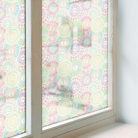 Film Dépoli pour Vitre 50x100 cm pour Chambre Cuisine Salle de Bain PVC Vitrail Protection Adhésif Collés sur le Verre Décoratif mandalas colorés (1/5)