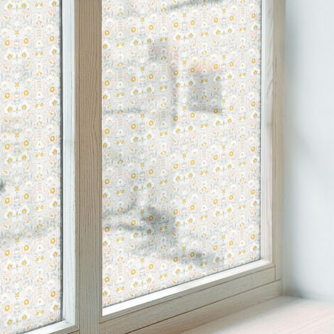 Film pour Vitre Intimité 200x100 Adhésif Décoratif PVC Protection Collés sur le Verre Vitrail pour Chambre Cuisine Salle de Bain symétrie florale (1/5)