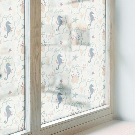Film pour Vitre Intimité 100x116 cm Adhésif Décoratif PVC Protection Collés sur le Verre Vitrail pour Chambre Cuisine Salle de Bain Hippocampes (1/5)