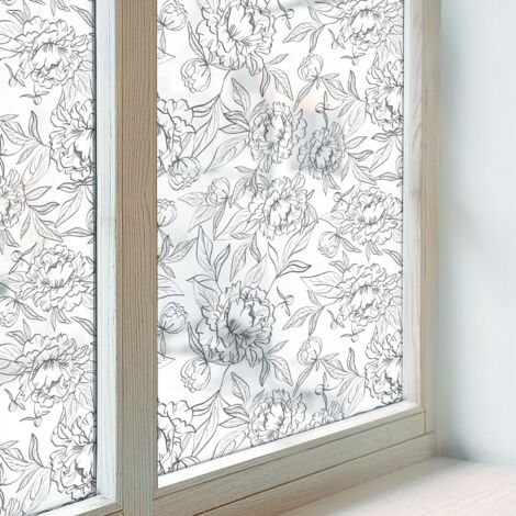 Film Dépoli pour Fenêtre 200x100 Collés sur le Verre Adhésif Vitrail Décoratif Protection pour Chambre Cuisine Salle de Bain motif floral (1/5)