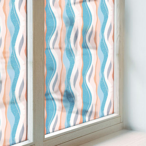 Anti Regard Film pour Fenêtre 100x100 Adhésif Décoratif PVC Protection Collés sur le Verre Vitrail pour Chambre Cuisine Salle de Bain Rythme ondulé (1/5)