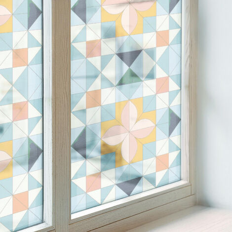 Anti Regard Film pour Fenêtre 100x146 Protection Décoratif Adhésif Collés sur le Verre pour Chambre Cuisine Salle de Bain Vitrail géométrie colorée (1/5)