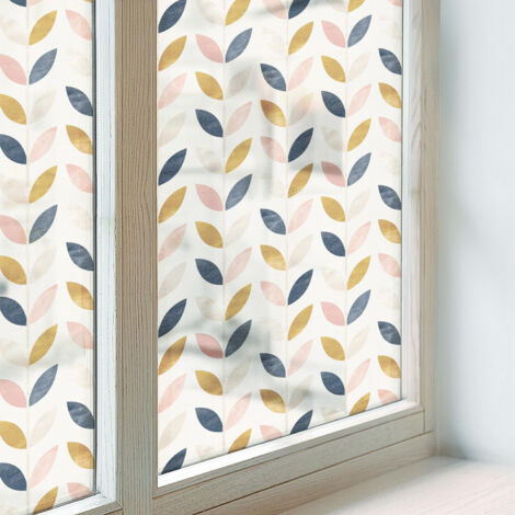 Film Dépoli pour Fenêtre 200x100 Protection Décoratif Adhésif Collés sur le Verre pour Chambre Cuisine Salle de Bain Vitrail Motif de feuilles (1/5)