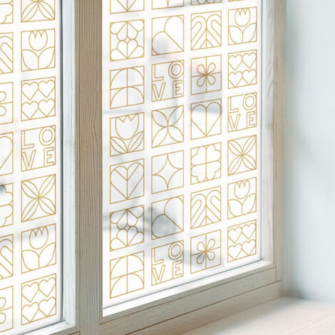 Film pour Vitre Intimité 100x146 Adhésif Décoratif PVC Protection Collés sur le Verre Vitrail pour Chambre Cuisine Salle de Bain Amour géométrique (1/5)