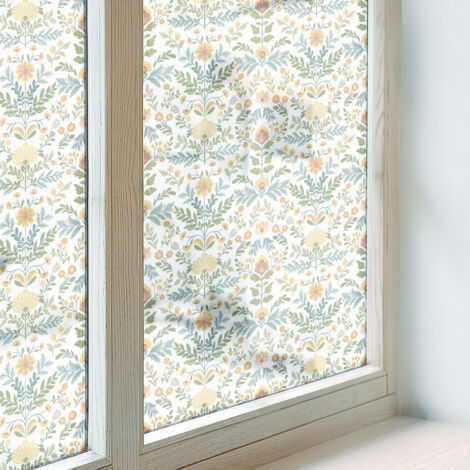 Film pour Vitre Intimité 100x116 Protection Adhésif pour Chambre Cuisine Salle de Bain Vitrail Décoratif Collés sur le Verre symétrie florale (1/5)