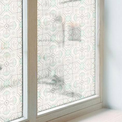Anti Regard Film pour Fenêtre 100x100 Vitrail Collés sur le Verre Décoratif Adhésif pour Chambre Cuisine Salle de Bain Protection Carreaux floraux (1/5)