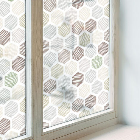 Film Dépoli pour Fenêtre 50x100 cm Vitrail Collés sur le Verre Protection PVC pour Chambre Cuisine Salle de Bain Adhésif Décoratif Ondes géométriques (1/5)