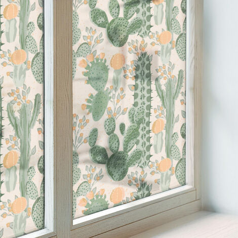 Film pour Vitre 200x100 pour Chambre Cuisine Salle de Bain PVC Vitrail Protection Adhésif Collés sur le Verre Décoratif plantes succulentes (1/5)
