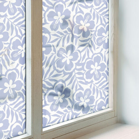 Film pour Vitre Intimité 200x116 cm pour Chambre Cuisine Salle de Bain PVC Vitrail Protection Adhésif Collés sur le Verre Décoratif fleurs d'hibiscus (1/5)
