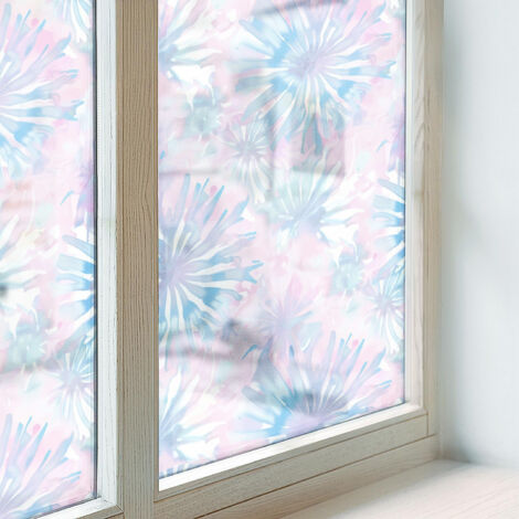 Anti Regard Film pour Fenêtre 200x100 Adhésif Décoratif Protection Collés sur le Verre Vitrail pour Chambre Cuisine Salle de Bain aquarelles florales (1/5)