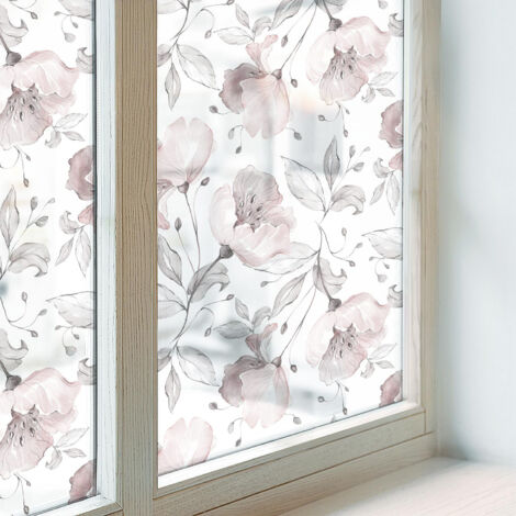 Film Dépoli pour Fenêtre 100x100 PVC pour Chambre Cuisine Salle de Bain Collés sur le Verre Décoratif Vitrail Protection Adhésif feuilles de rose (1/5)