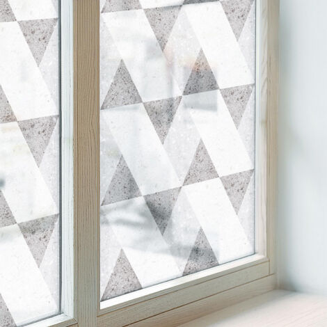 Film Dépoli pour Fenêtre 100x146 Décoratif pour Chambre Cuisine Salle de Bain PVC Vitrail Protection Adhésif Collés sur le Verre Triangles gris (1/5)
