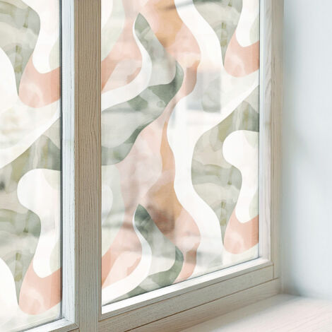 Film pour Vitre Intimité 100x146 cm Adhésif Décoratif PVC Protection Collés sur le Verre Vitrail pour Chambre Cuisine Salle de Bain Vagues colorées (1/5)