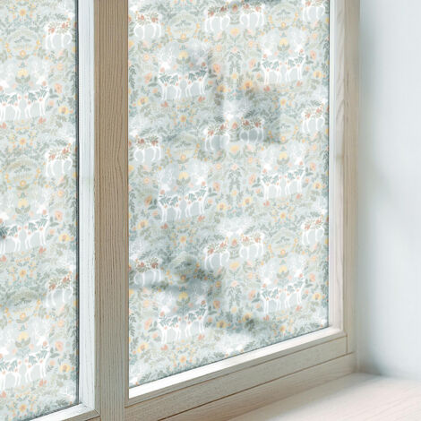 Film pour Vitre Intimité 50x116 cm pour Chambre Cuisine Salle de Bain PVC Vitrail Protection Adhésif Collés sur le Verre Décoratif Fleurs de cerf (1/5)