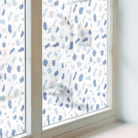 Anti Regard Film pour Vitre 200x100 pour Chambre Cuisine Salle de Bain Vitrail Protection Adhésif Collés sur le Verre Décoratif Motifs bleus (1/5)