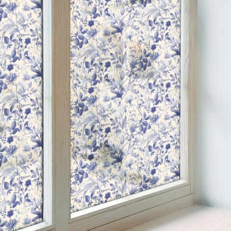 Anti Regard Film pour Fenêtre 100x116 Collés sur le Verre Adhésif Vitrail Décoratif Protection pour Chambre Cuisine Salle de Bain symétrie florale (1/5)