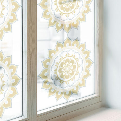 Film pour Vitre Intimité 50x116 cm Décoratif pour Chambre Cuisine Salle de Bain PVC Vitrail Protection Adhésif Collés sur le Verre mandala floral (1/5)