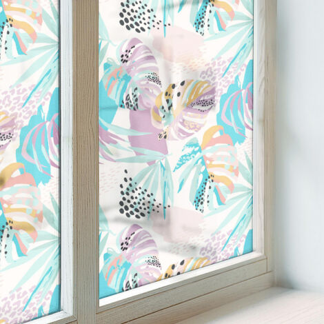 Anti Regard Film pour Fenêtre 100x116 Décoratif pour Chambre Cuisine Salle de Bain Vitrail Protection Adhésif Collés sur le Verre jungle abstraite (1/5)