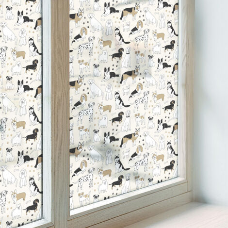 Anti Regard Film pour Fenêtre 50x116 cm Collés sur le Verre Adhésif Vitrail Décoratif Protection pour Chambre Cuisine Salle de Bain Motifs de chiens