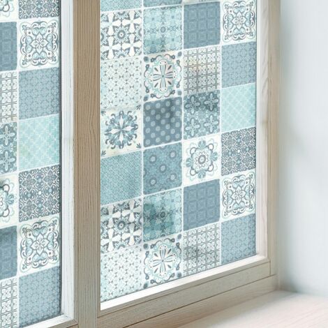 Anti Regard Film pour Vitre 200x100 pour Chambre Cuisine Salle de Bain Collés sur le Verre Décoratif Vitrail Protection Adhésif Carreaux bohèmes (1/5)