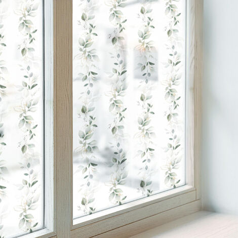 Anti Regard Film pour Fenêtre 200x116 Protection Adhésif pour Chambre Cuisine Salle de Bain Vitrail Décoratif Collés sur le Verre charme des plantes (1/5)