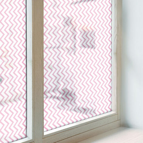Film Dépoli pour Vitre 100x100 cm pour Chambre Cuisine Salle de Bain PVC Vitrail Protection Adhésif Collés sur le Verre Décoratif zigzags roses (1/5)