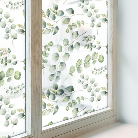 Film Dépoli pour Vitre 200x100 cm pour Chambre Cuisine Salle de Bain PVC Vitrail Protection Adhésif Collés sur le Verre Décoratif feuilles botaniques (1/5)