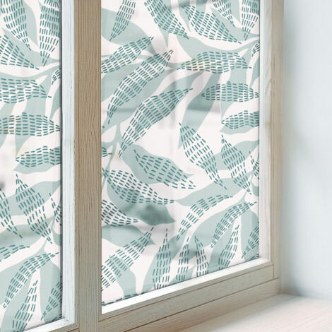 Film pour Vitre Intimité 50x146 cm Adhésif Décoratif PVC Protection Collés sur le Verre Vitrail pour Chambre Cuisine Salle de Bain Feuilles vertes (1/5)