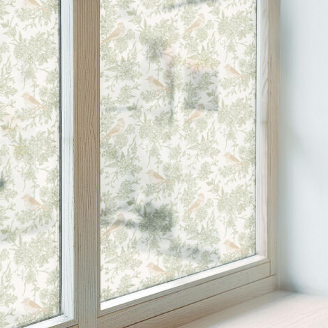 Film pour Vitre Intimité 50x100 cm Collés sur le Verre Adhésif Vitrail Décoratif Protection PVC pour Chambre Cuisine Salle de Bain oiseaux plantes (1/5)