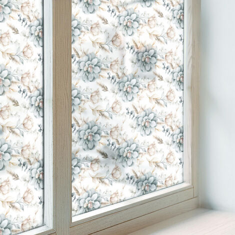 Anti Regard Film pour Fenêtre 100x100 Adhésif Décoratif Protection Collés sur le Verre Vitrail pour Chambre Cuisine Salle de Bain élégance florale (1/5)