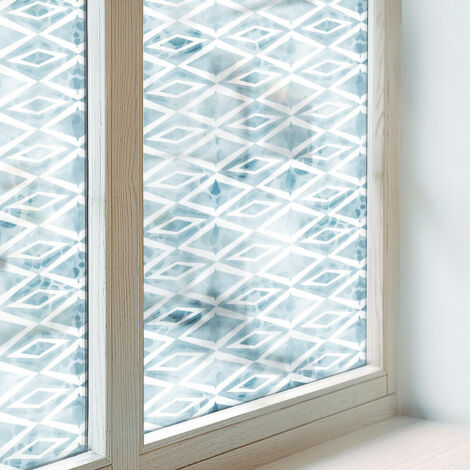 Anti Regard Film pour Fenêtre 100x116 Vitrail Collés sur le Verre Décoratif Adhésif pour Chambre Cuisine Salle de Bain Protection Losanges bleus (1/5)
