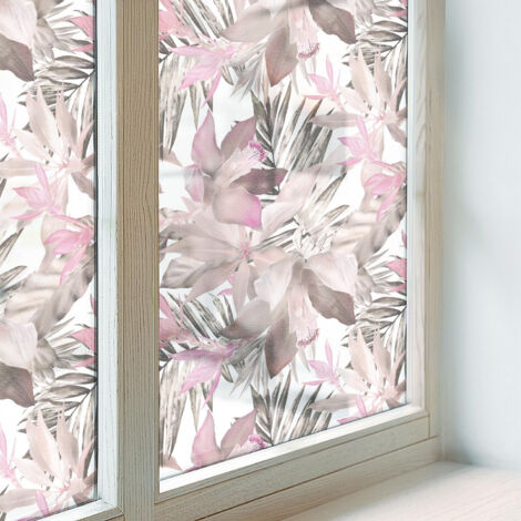 Film Dépoli pour Vitre 50x146 cm pour Chambre Cuisine Salle de Bain PVC Vitrail Protection Adhésif Collés sur le Verre Décoratif fleurs pastel (1/5)