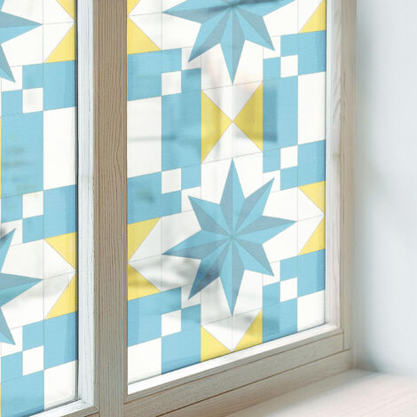 Film pour Vitre Intimité 100x146 Adhésif Décoratif PVC Protection Collés sur le Verre Vitrail pour Chambre Cuisine Salle de Bain étoiles bleues (1/5)