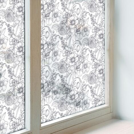 Film pour Vitre Intimité 200x146 cm Vitrail Collés sur le Verre Décoratif Adhésif pour Chambre Cuisine Salle de Bain PVC Protection Élégance florale (1/5)