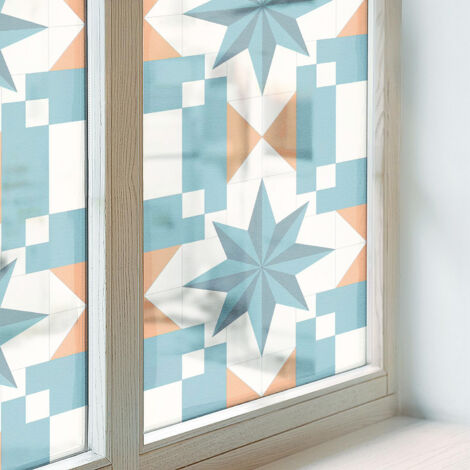 Film pour Vitre Intimité 100x146 pour Chambre Cuisine Salle de Bain PVC Vitrail Protection Adhésif Collés sur le Verre Décoratif étoiles bleues (1/5)