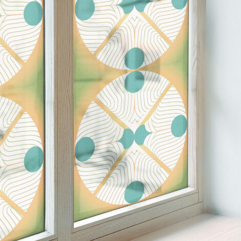 Film pour Vitre Intimité 200x100 Décoratif pour Chambre Cuisine Salle de Bain PVC Vitrail Protection Adhésif Collés sur le Verre Harmonie géométrique (1/5)