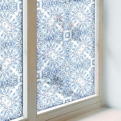 Anti Regard Film pour Vitre 100x146 Décoratif pour Chambre Cuisine Salle de Bain Vitrail Protection Adhésif Collés sur le Verre Carreaux bleus (1/5)