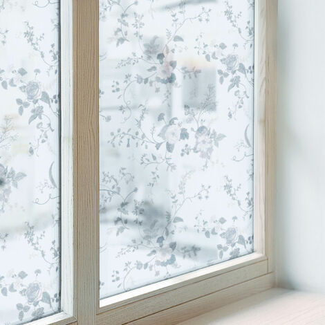 Anti Regard Film pour Vitre 100x116 Collés sur le Verre Adhésif Vitrail Décoratif Protection PVC pour Chambre Cuisine Salle de Bain Fleurs subtiles (1/5)