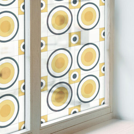 Film pour Vitre Intimité 100x116 cm pour Chambre Cuisine Salle de Bain PVC Vitrail Protection Adhésif Collés sur le Verre Décoratif Cercles rétro (1/5)