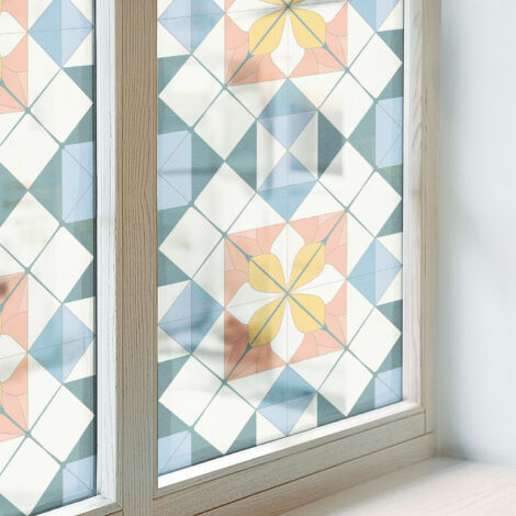 Anti Regard Film pour Fenêtre 200x100 Protection Décoratif Adhésif Collés sur le Verre pour Chambre Cuisine Salle de Bain Vitrail symétrie colorée (1/5)