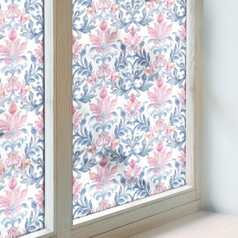 Film pour Vitre Intimité 200x146 Adhésif Décoratif Protection Collés sur le Verre Vitrail pour Chambre Cuisine Salle de Bain symétrie florale (1/5)