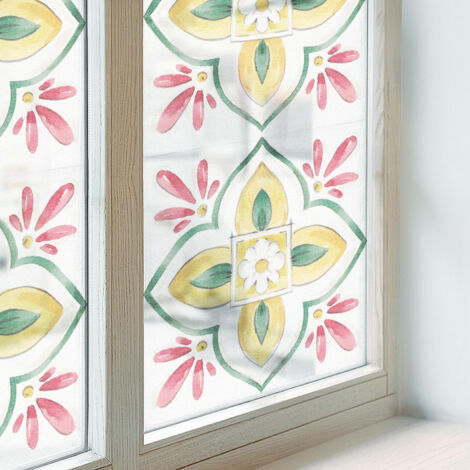 Film pour Vitre Intimité 200x146 Décoratif pour Chambre Cuisine Salle de Bain PVC Vitrail Protection Adhésif Collés sur le Verre ornement floral (1/5)