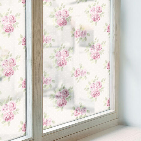 Film Dépoli pour Vitre 50x146 cm Décoratif pour Chambre Cuisine Salle de Bain PVC Vitrail Protection Adhésif Collés sur le Verre Motif floral (1/5)