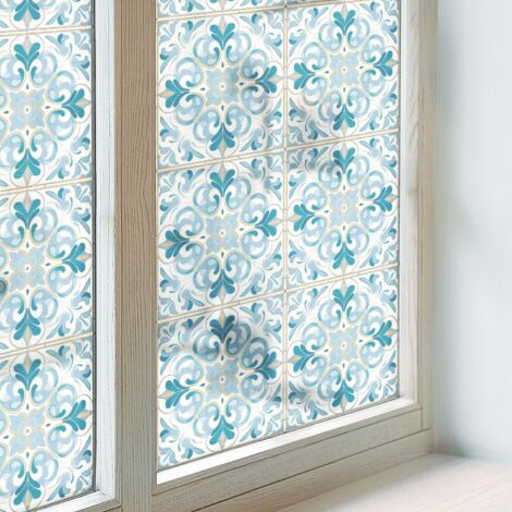 Anti Regard Film pour Fenêtre 200x116 Décoratif pour Chambre Cuisine Salle de Bain Vitrail Protection Adhésif Collés sur le Verre Carreaux floraux (1/5)