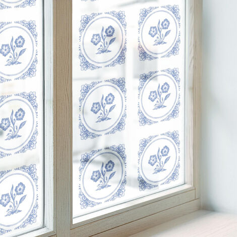 Film pour Vitre Intimité 100x146 cm pour Chambre Cuisine Salle de Bain PVC Vitrail Protection Adhésif Collés sur le Verre Décoratif Fleurs délicates (1/5)