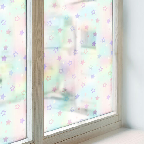 Film pour Vitre Intimité 100x146 cm Adhésif Décoratif Protection Collés sur le Verre Vitrail pour Chambre Cuisine Salle de Bain Motifs arc en ciel (1/5)