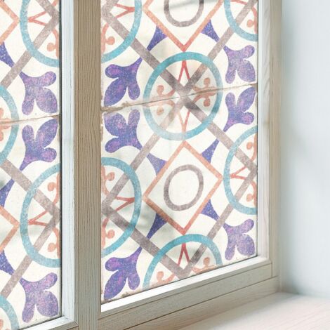 Film pour Vitre Intimité 50x116 cm Adhésif Décoratif PVC Protection Collés sur le Verre Vitrail pour Chambre Cuisine Salle de Bain mosaïques colorées (1/5)