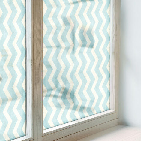 Film Dépoli pour Fenêtre 200x146 Décoratif pour Chambre Cuisine Salle de Bain PVC Vitrail Protection Adhésif Collés sur le Verre Zigzag bleu (1/5)