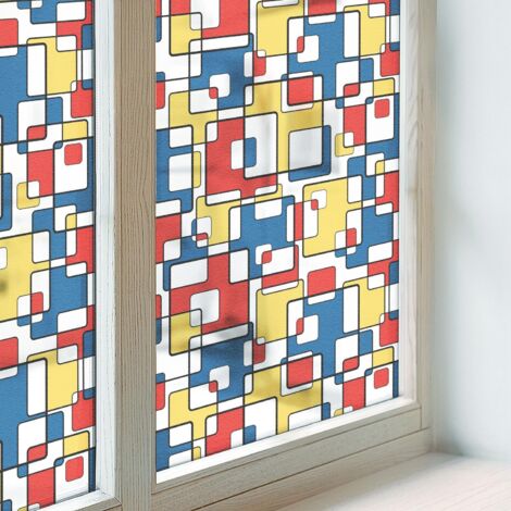 Film pour Vitre Intimité 200x146 Décoratif pour Chambre Cuisine Salle de Bain PVC Vitrail Protection Adhésif Collés sur le Verre formes géométriques (1/5)